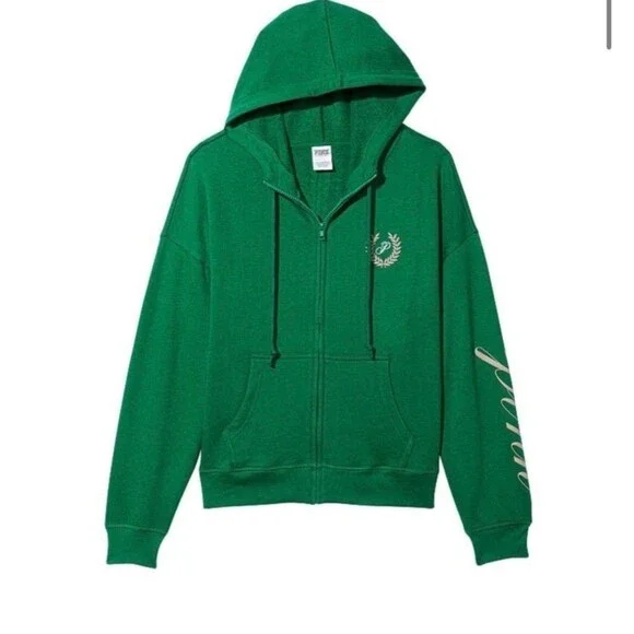 Victorias Secret VS PINK Outfit Campus Sweats Set Garnett Green XL Hoodie Jogger - Picture 3 of 9